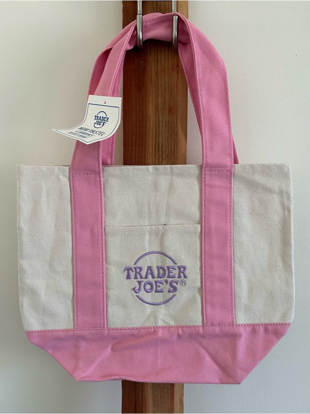 Trader Joe's Pink & Cream Canvas Tote